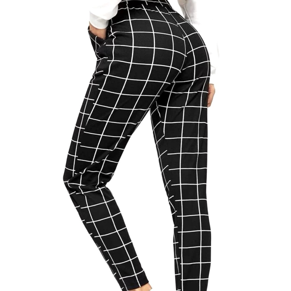 Elastic Waist Grid Pants